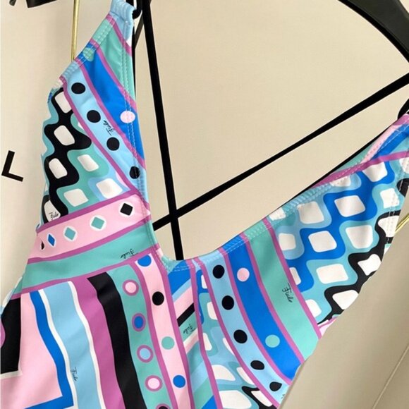 Emilio Pucci Blue and Pink Geometric One Piece Swimsuit - Picture 4 of 9
